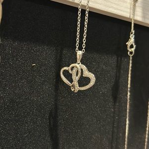 Diamond Double Heart Pendant in Sterling Silver REAL diamond